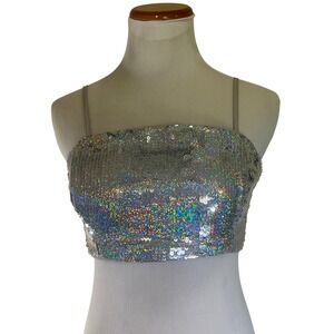 NWT GB Silver Sequin‎ Cropped Top Party Festival Sparkly Clubwear - Size Small